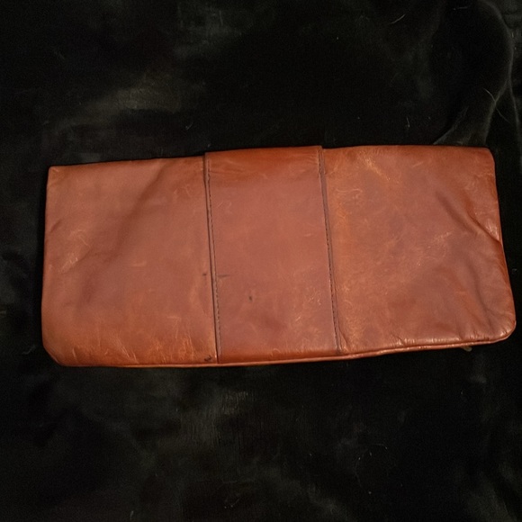 HOBO International Brown Leather Bow Buckle Detail Fold Over Clutch Purse - Picture 7 of 17